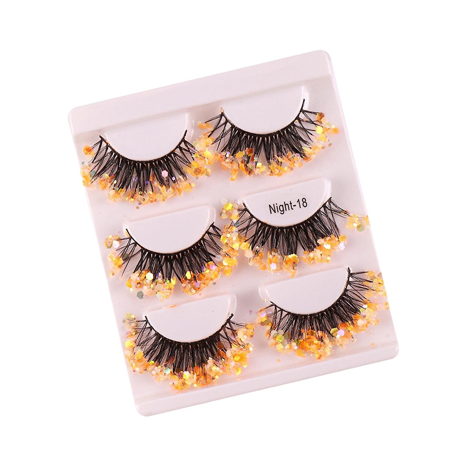 3 Pairs Luminous Sequin False Eyelashes Colorful 3D for Party New Year 3 Colors