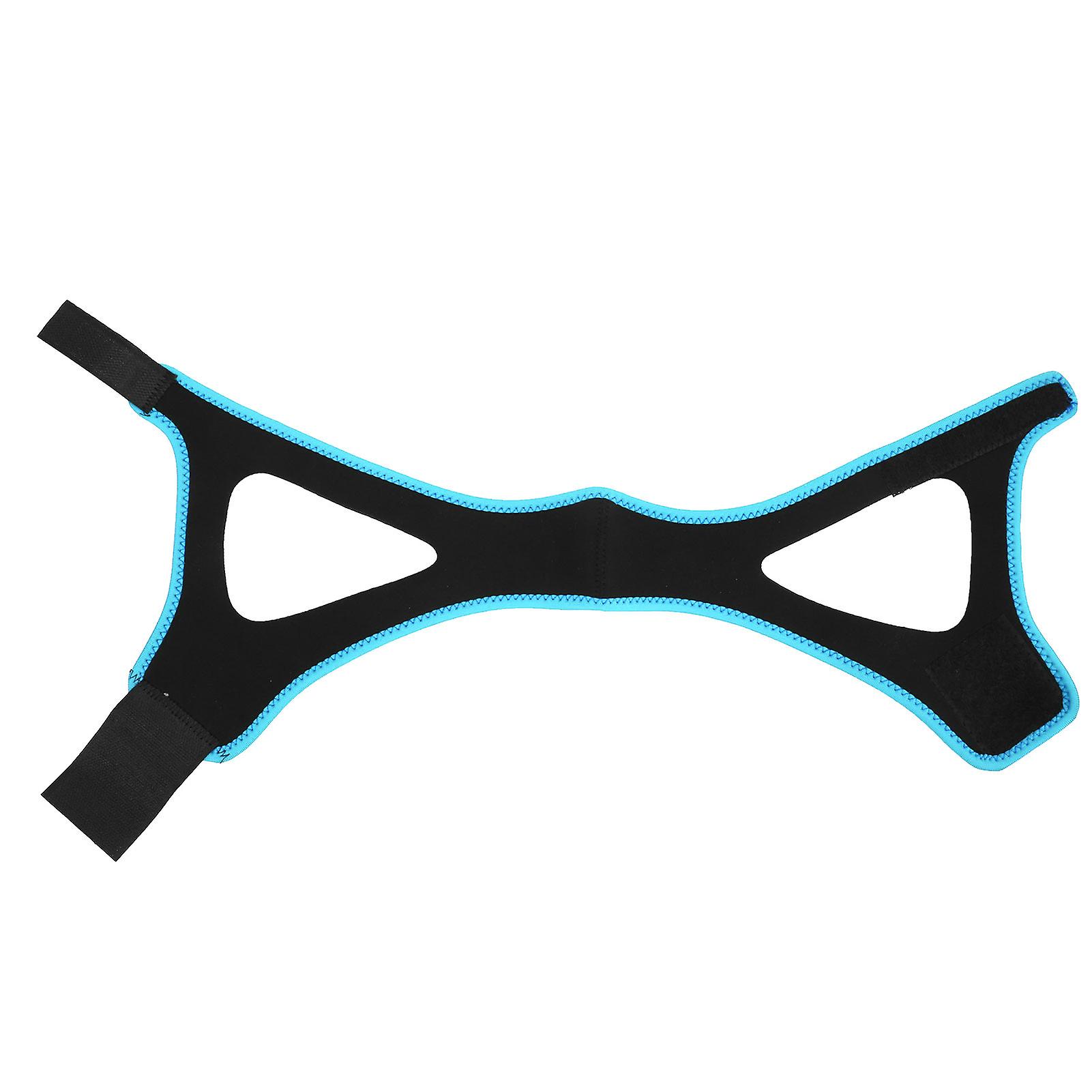 Adjustable Breathable Anti Snoring Chin Strap, Anti Snoring Device, Sleep Aid Solution, Black with Sky Blue Trim