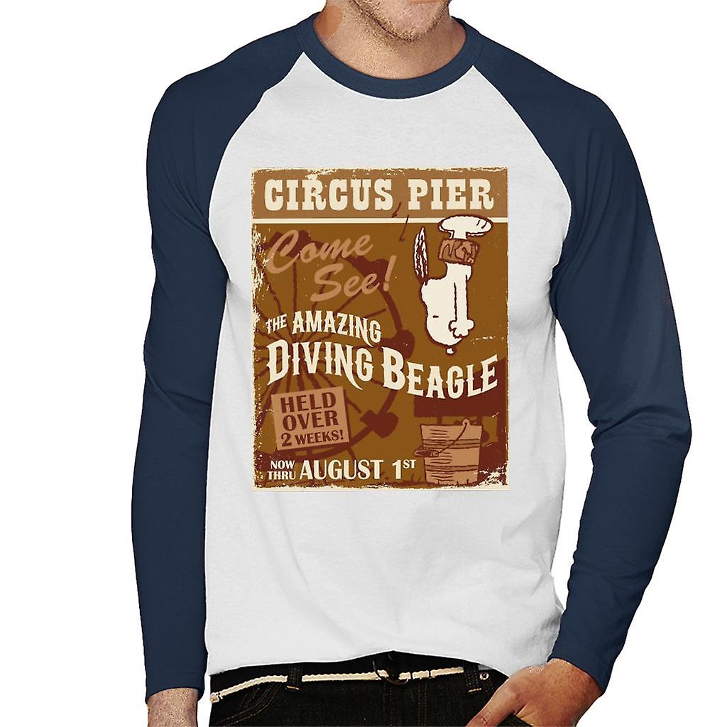 Peanuts Circus Pier Diving Snoopy Men's Baseball Long Sleeved T-Shirt