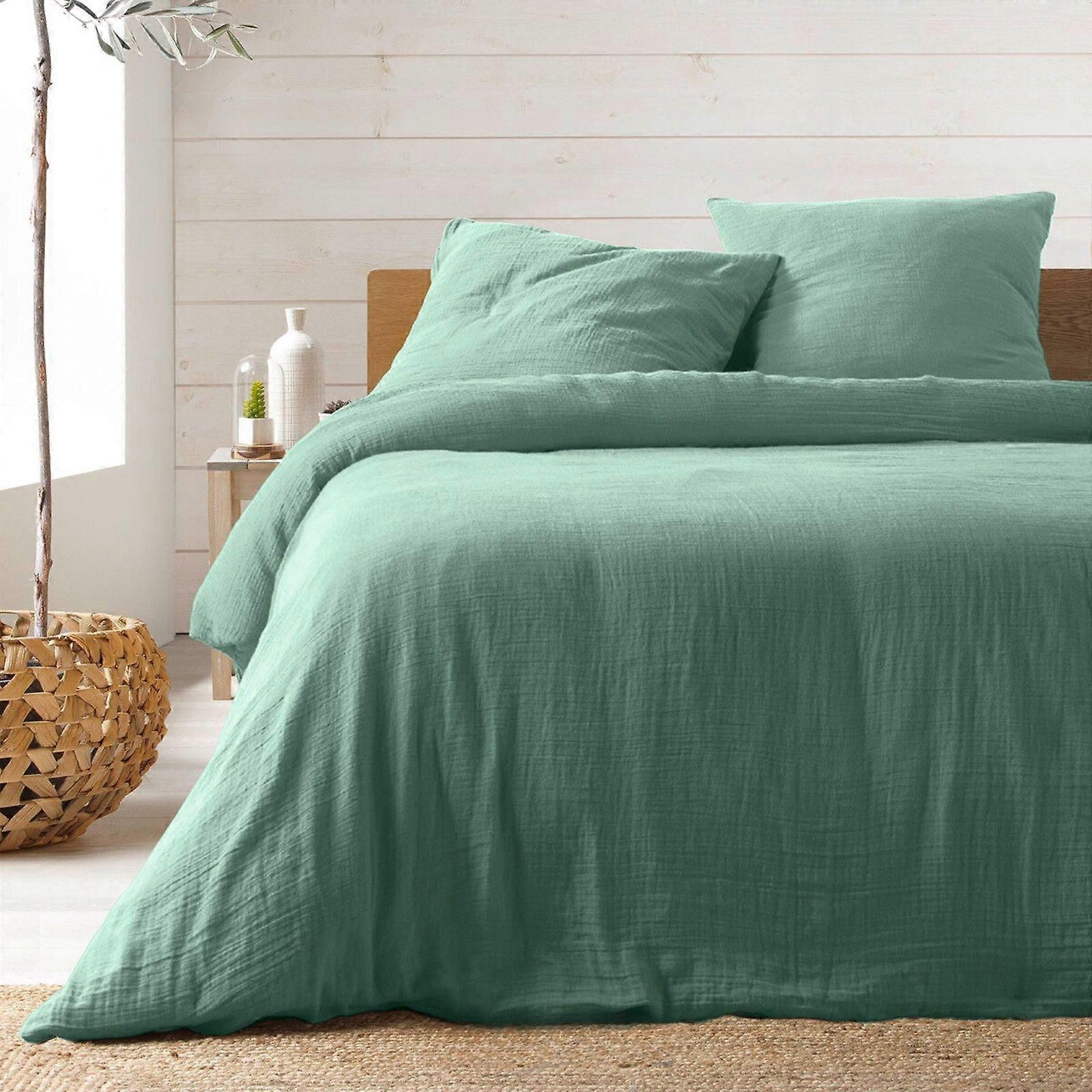 Sage cotton gauze bed linen 240 x 220 cm