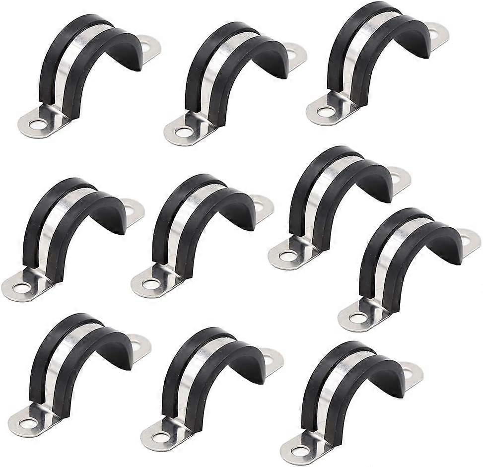 10 Pieces 12mm U-Pipe Clips with Rubber Cushioned Cable Clamp Rubber Lined U Clips