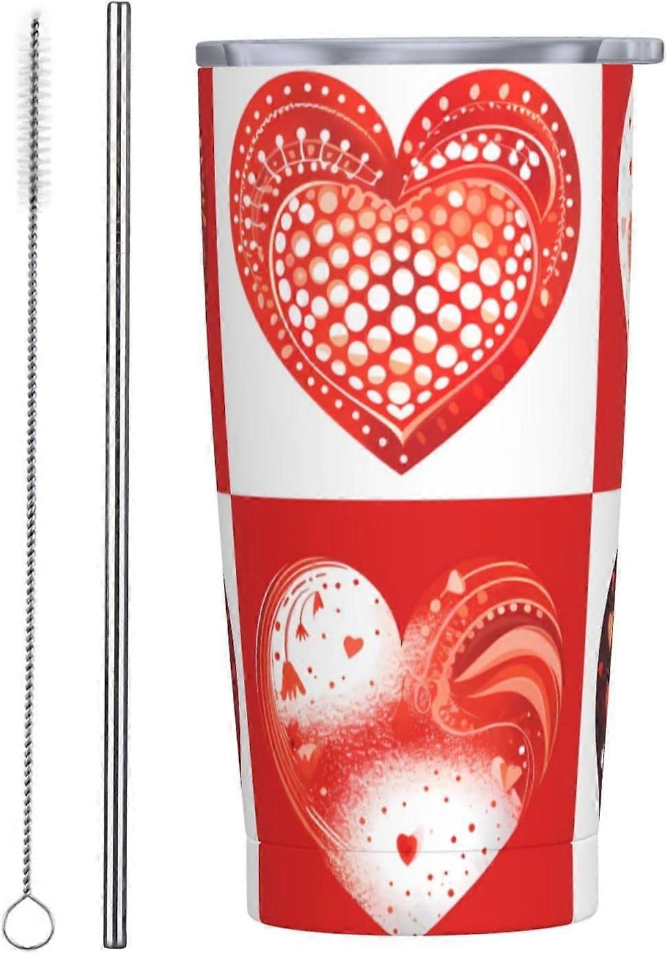 حب القلب 20 أوقية بهلوان مع أغطية وقش الفولاذ المقاوم للصدأ فراغ القهوة كوب للسيارة المنزل مكتب السفر في الهواء الطلق