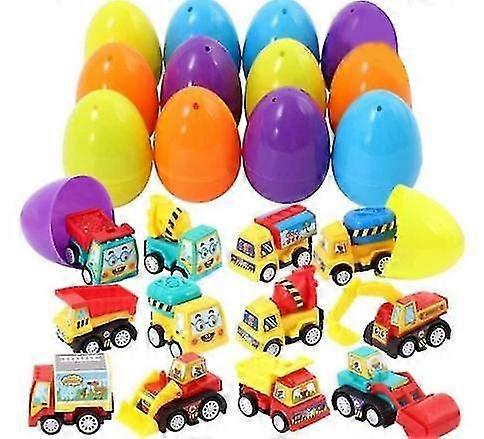 12-piece Easter Egg Mixed Color Surprise Egg Pull Back Car Creative Children's Opening Eggshell Engineering Vehicle