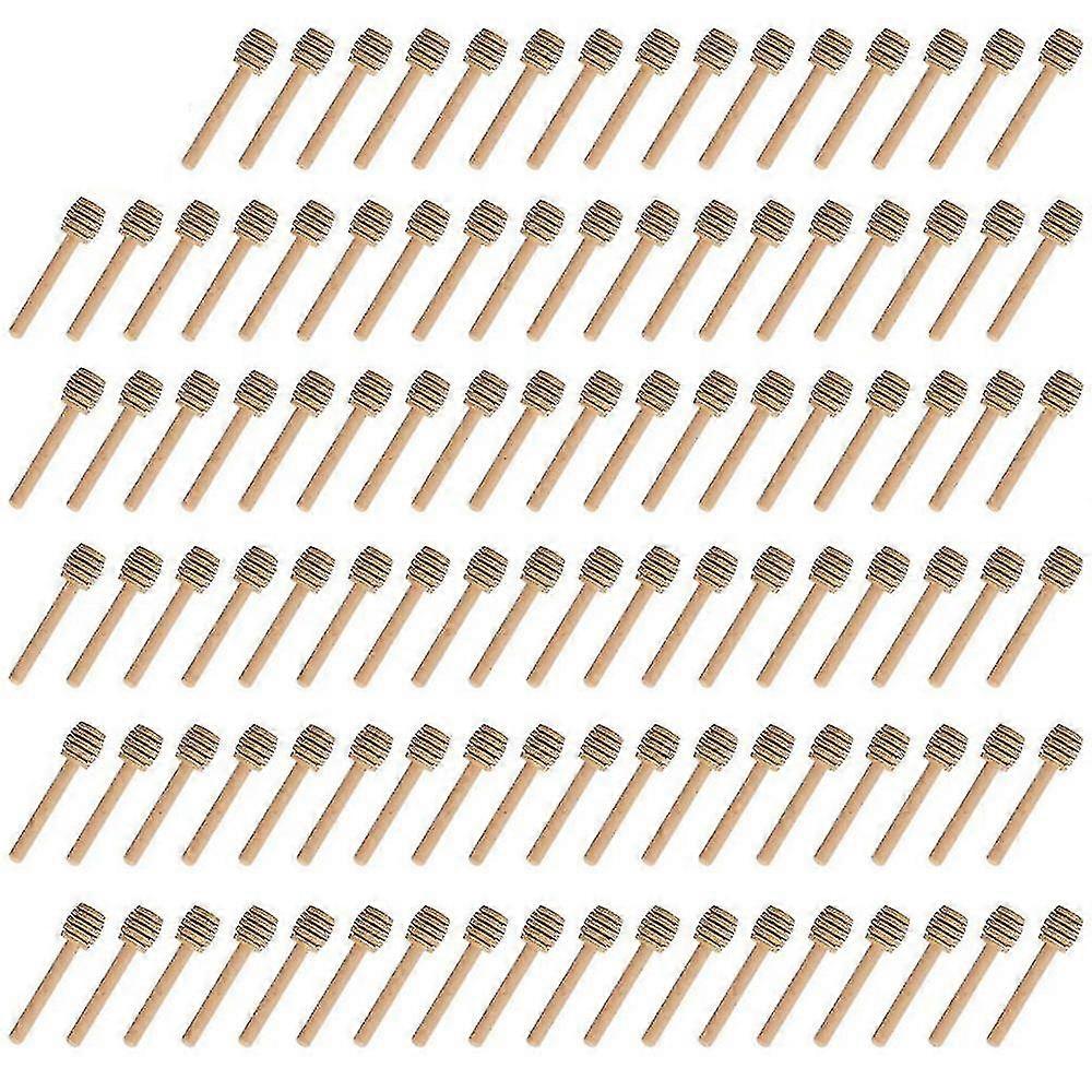 Pack of 100 mini 3" wooden honey sticks, individually wrapped.