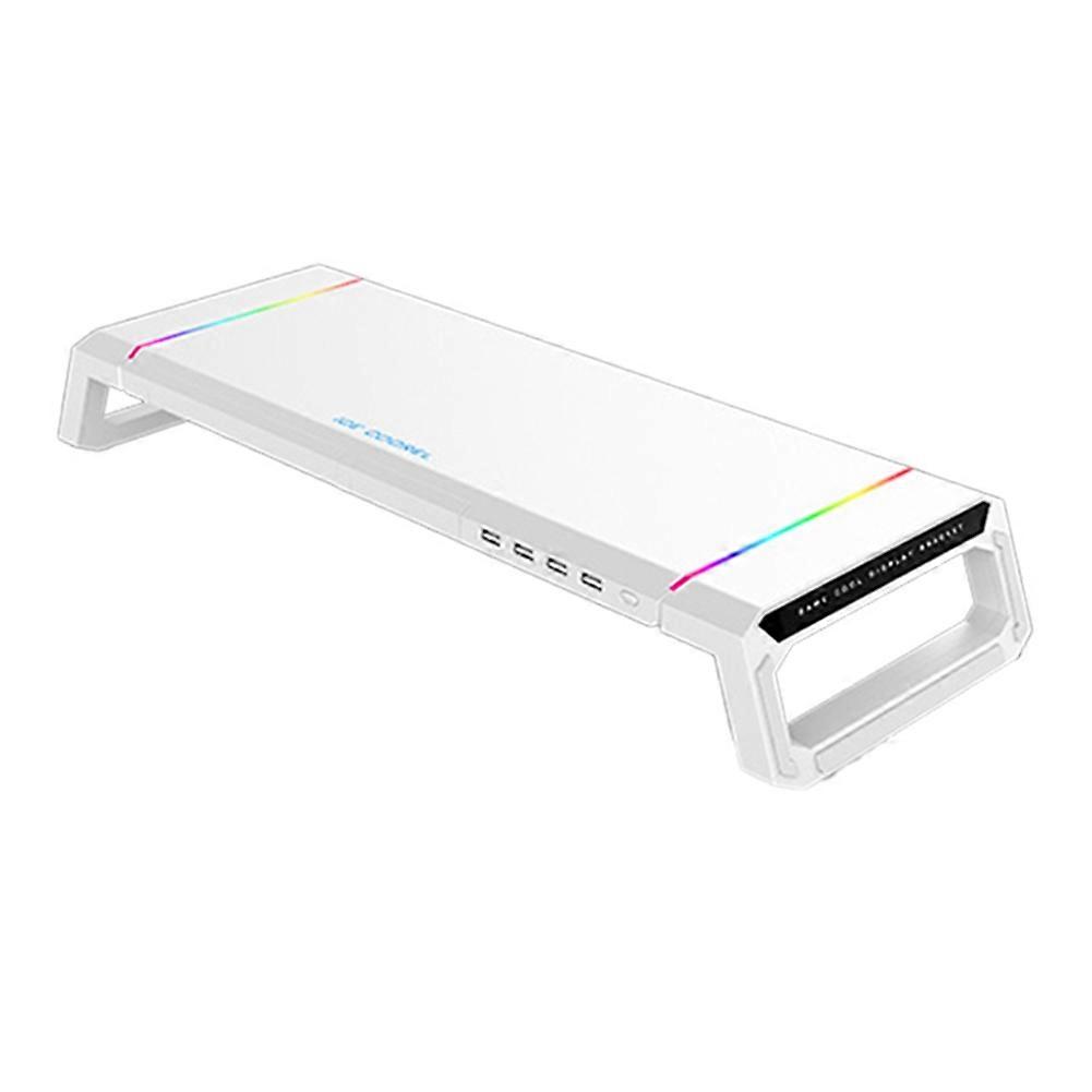4USB Computer Monitor Stand Desktop Organizer PC Screen Laptop Desk Stand Mouse Keyboard Storage White