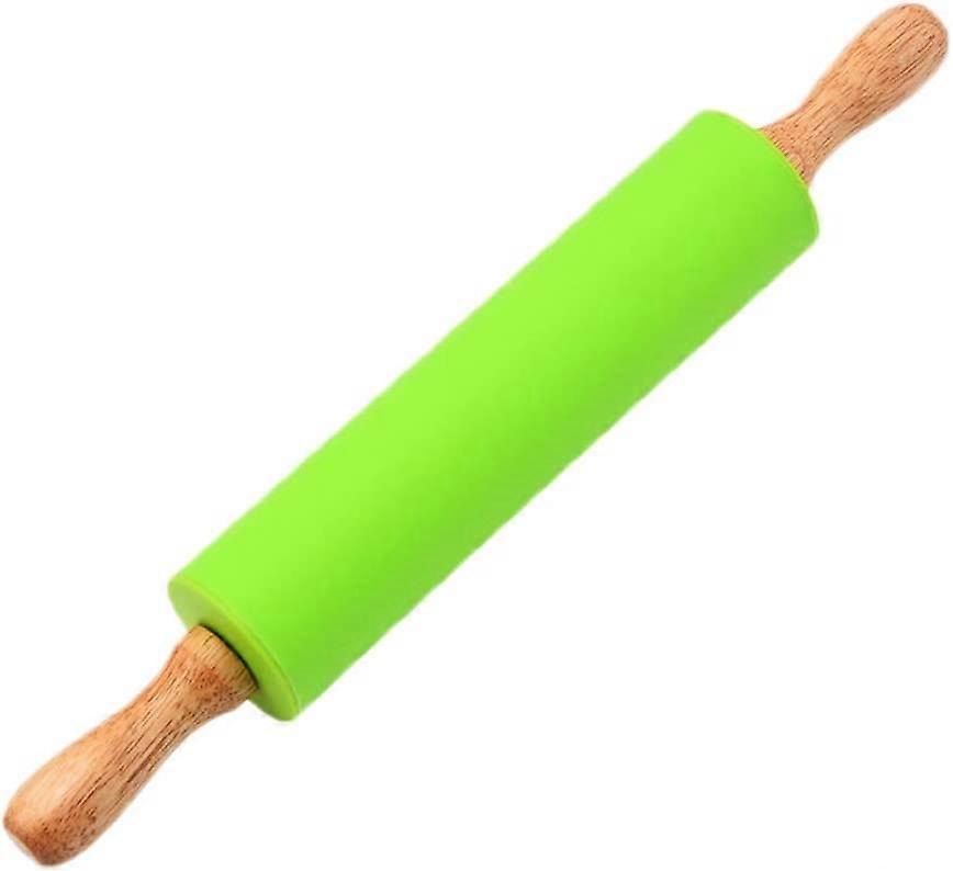 1pcs Solid Wood Silica gel Rotating Rolling Pin 3155cm flour dumpling sticksGreen