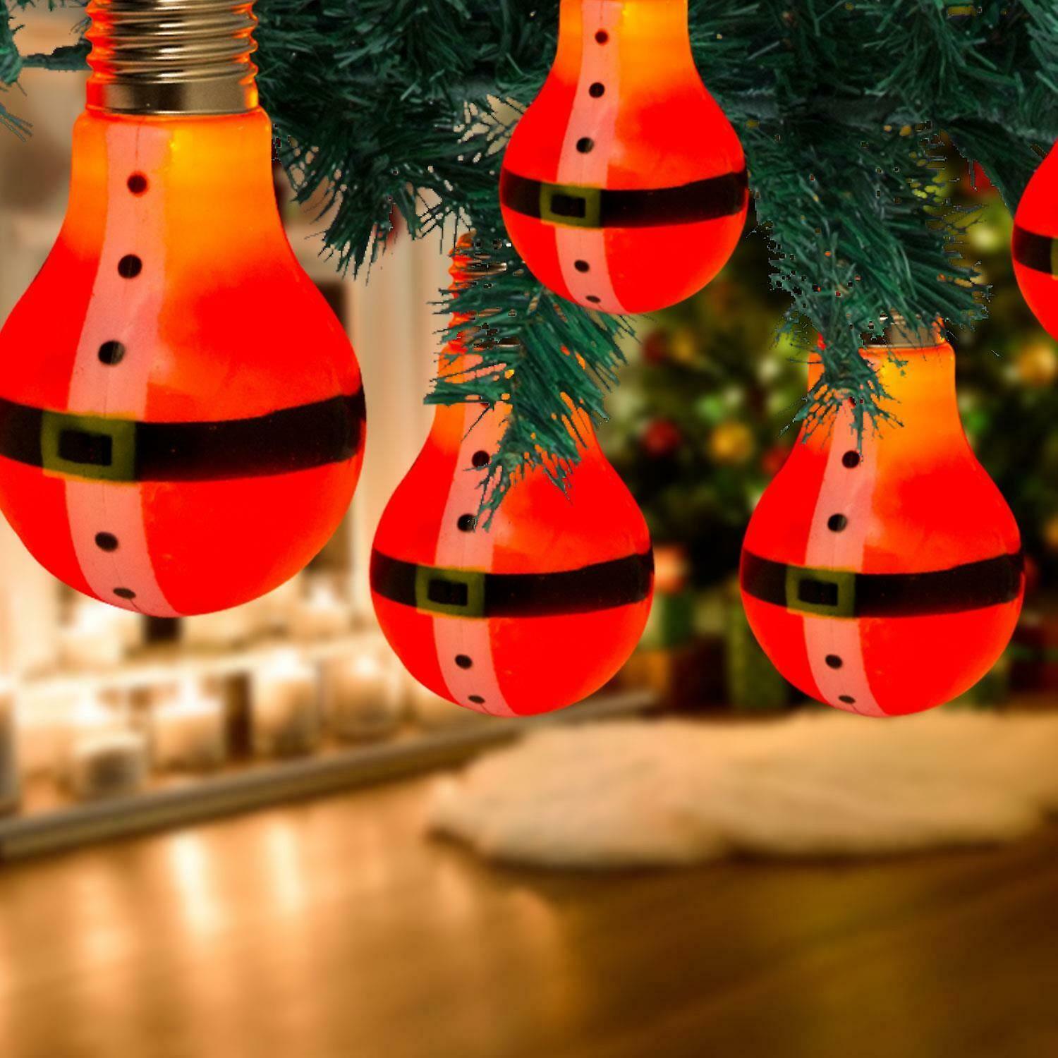 Battery Operated 10 LED Santa Retro Bulb Shaped String Lights, Plastic, Red