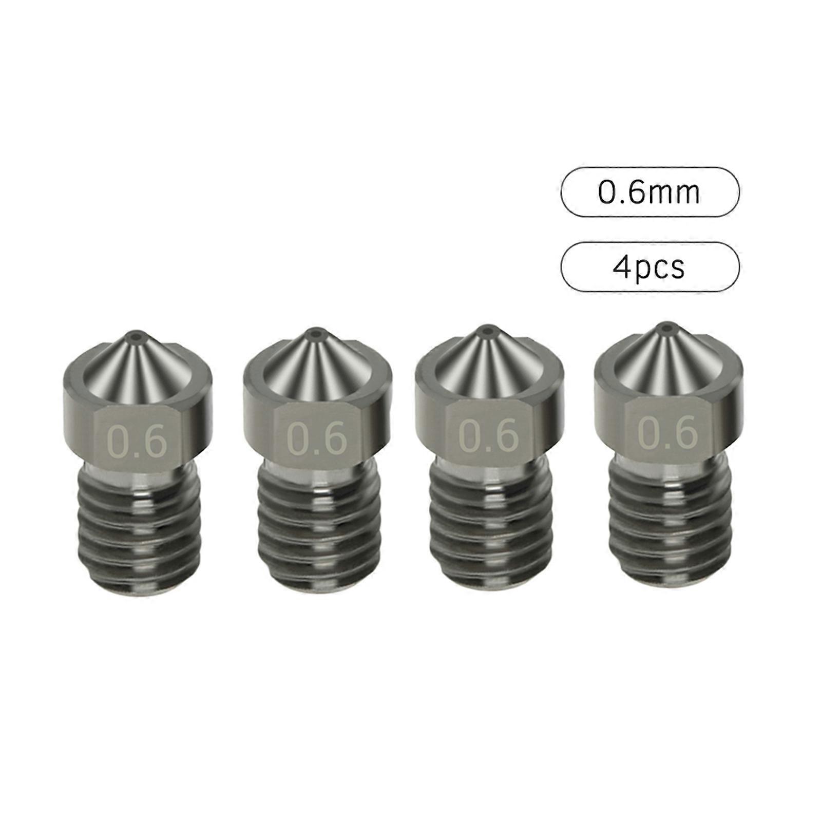 4pcs Hardened Steel Nozzles V6 Nozzles 0.6mm for 1.75mm Filament for 3D Printer Parts