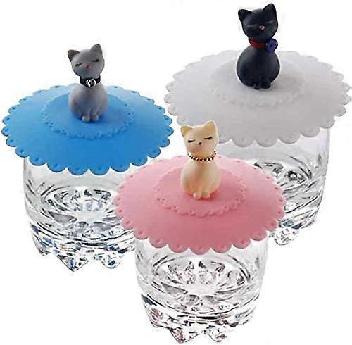 Set Of 3 Leakproof Silicone Cat Cup Lids, Dustproof, Random Color