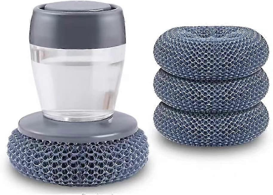 Replaceable Dishwashing Brush With Soap Dispenser 3 Pcs