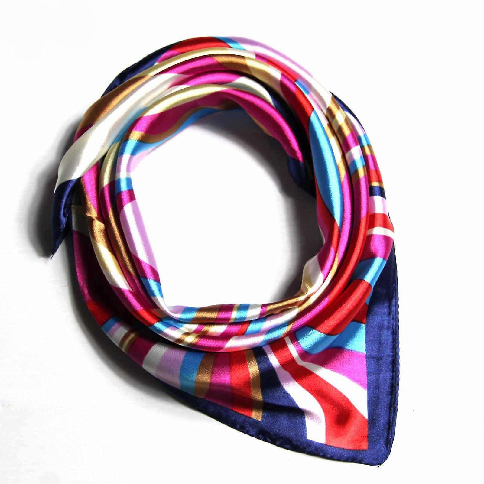 Women's Silks Feeling Square Scarf Fashion Stripe Printed Colorful Breathable Lightweight Headscarf for All Season New