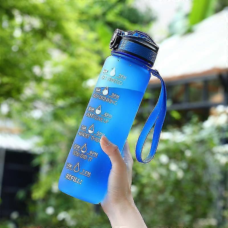 900ml Sports Water Bottle: Leak-proof Gym Fitness Jug With Time Scale, Motivational Drinking Bottle - Blue