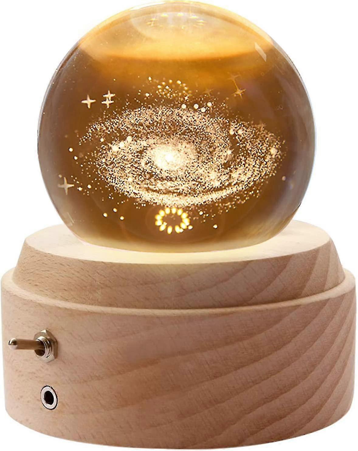 صندوق موسيقى كريستال بول ، دوار 360 درجة ، قاعدة خشبية ، يتوهج في الليل مع الإسقاط حفلة عيد الحب عيد الميلاد عيد الأم @bugu و