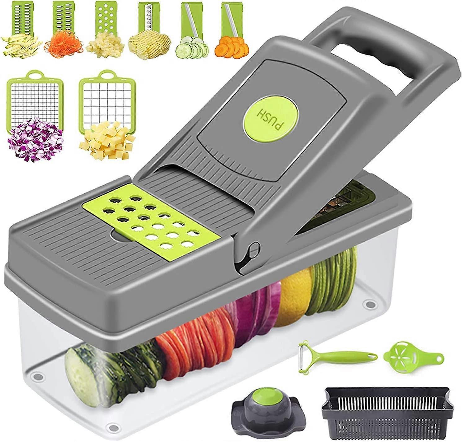 Grønnsakskutter m/8 rustfrie kniver, 13 i 1 m/avløpskurv