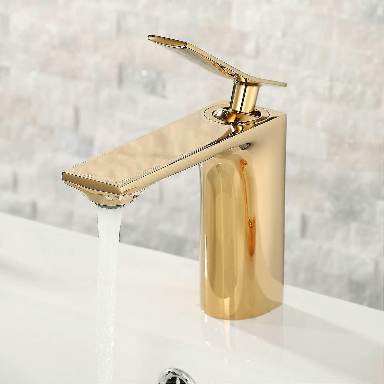 Single Hole Bathroom Sink Faucet - Modern Polished Gold Basin Mixer Tap - Made Of Brass