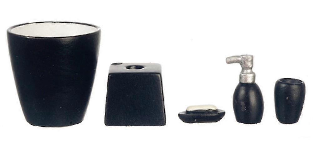 ドールハウスミニチュアモダンブラックバスルームアクセサリーセットビンソープタンブラー5個-イヴァン