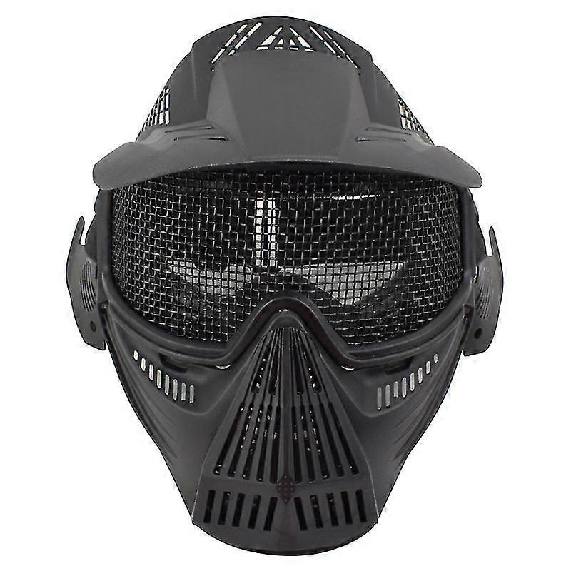 タクティカルエアガンフルフェイスメッシュマスクブラックヘルメットメタルグリッドペイントボールガード