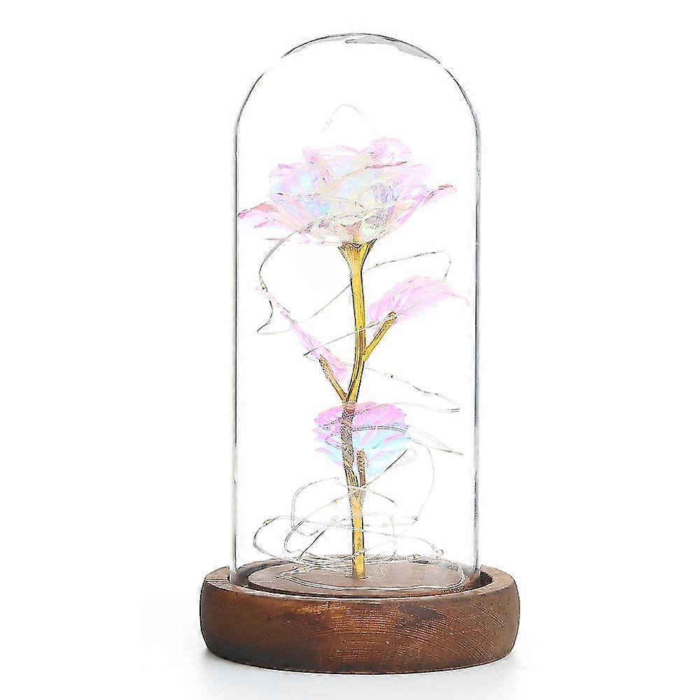 Enchanted Flower In A Glass Dome With Usb Led Light  Brown Base