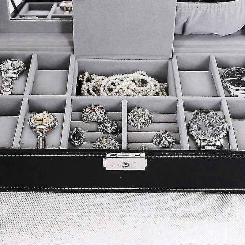 8 Slots Jewelry Box Watch Organizer Storage Case With Lock And Mirror