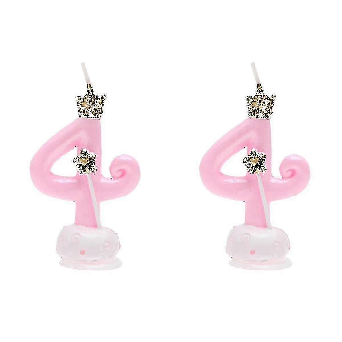 2kpl juhlakakku kynttilät syntymäpäivä digitaaliset kynttilät pienet kruunukoristeiset kynttilät koristeluun numero 4 kruunun muotoilu (vaaleanpunainen)
