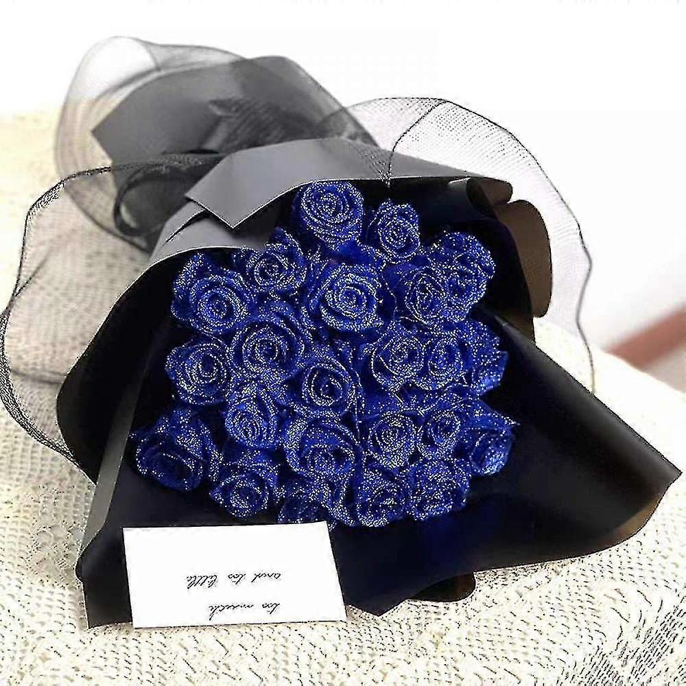 Glitter Rose Bouquet Blue Artificial Rose Flowers Bouquet Everlasting ...