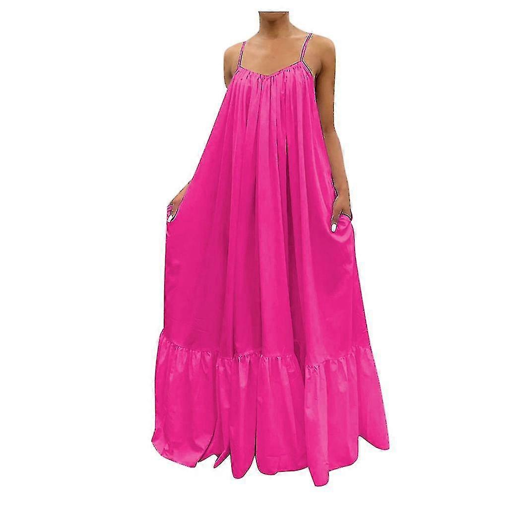 Women Fashion Casual Solid Strap Dress Pocket Loose Backless Big Swing Dress  | Fruugo UK