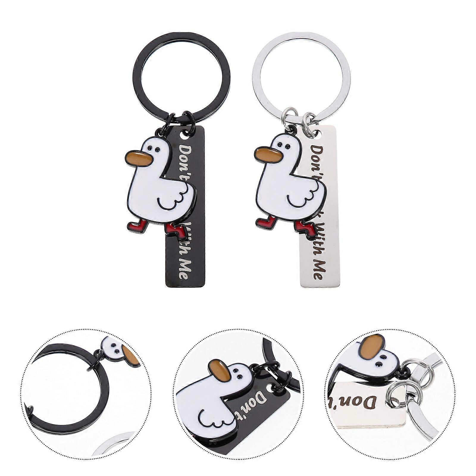2Pcs Stainless Steel Keychains Duck Shape Design Keychains Hanging Keychains Ornaments