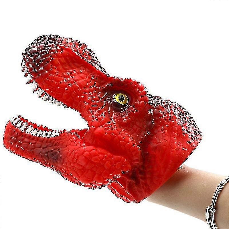 Dinosaur Hand Puppet Dinosaur Head Gloves Dinosaur Toys Game Gifts For Boys Soft Glue Hand Puppets Red