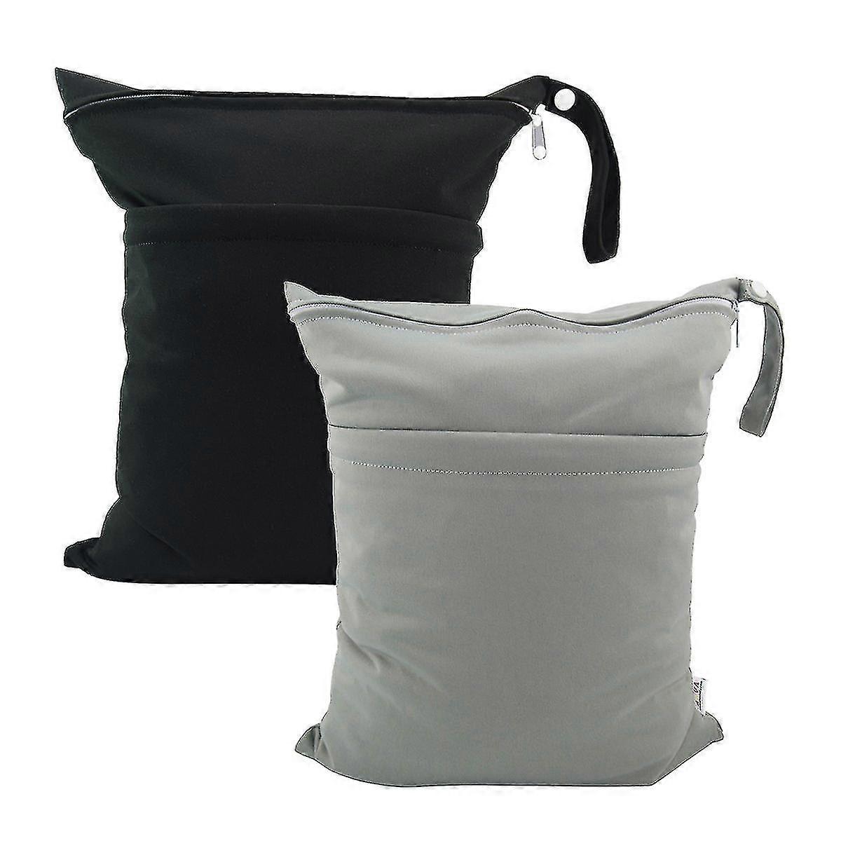 2pcs Cloth Diaper Wet Dry Bags Waterproof Reusable With Two Zippered Pockets Travel Beach