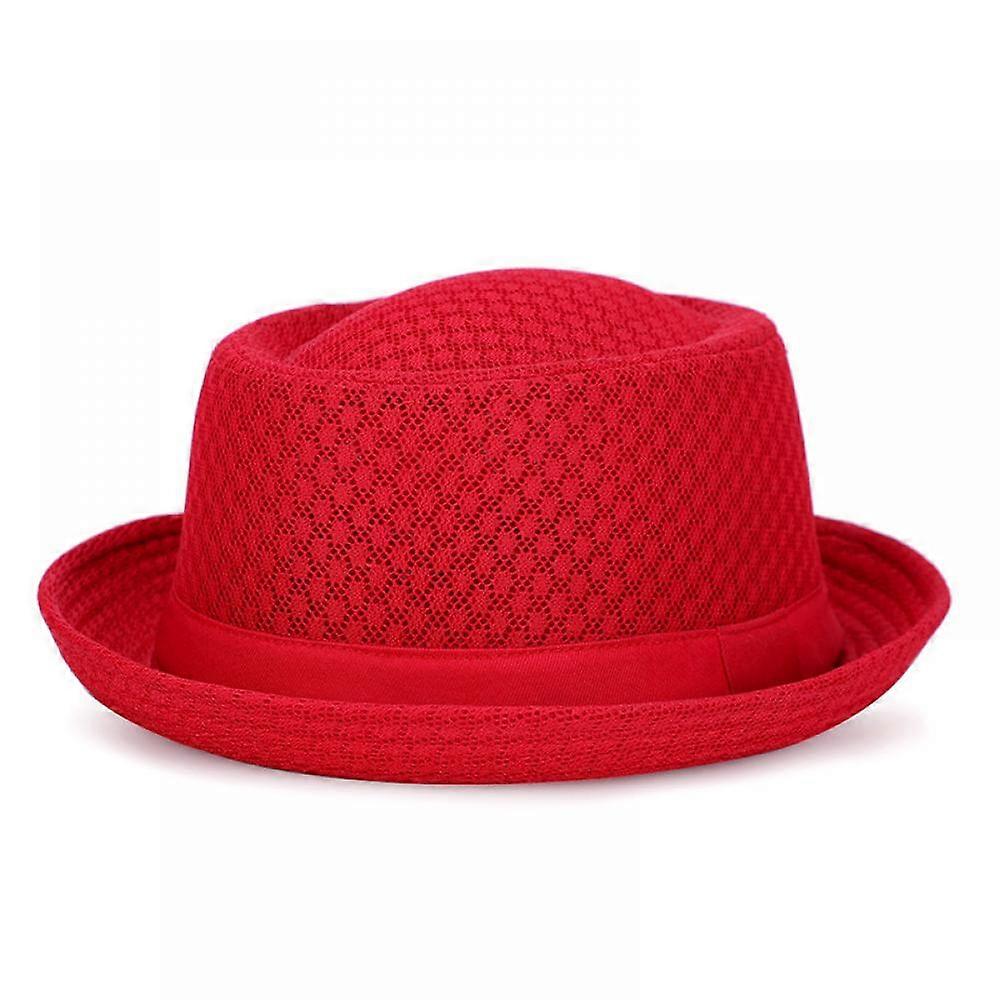Light Weight Classic Soft Cool Mesh Crushable Fedora hat,Red