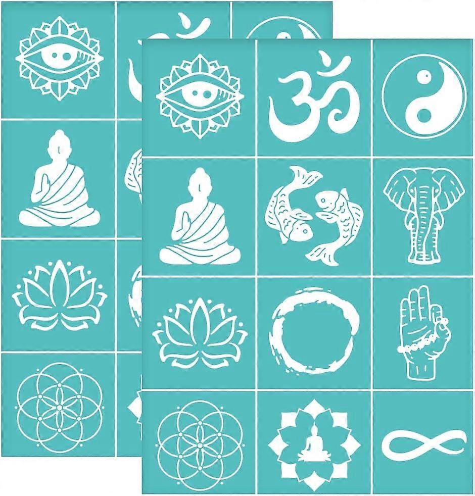 2Pcs Self-Adhesive Silk Screen Printing Stencil Yin Yang Pattern Mesh Transfers Stencil Hand Lotus Pattern Silk Screen Stencil for Painting 5.5x7.7inc