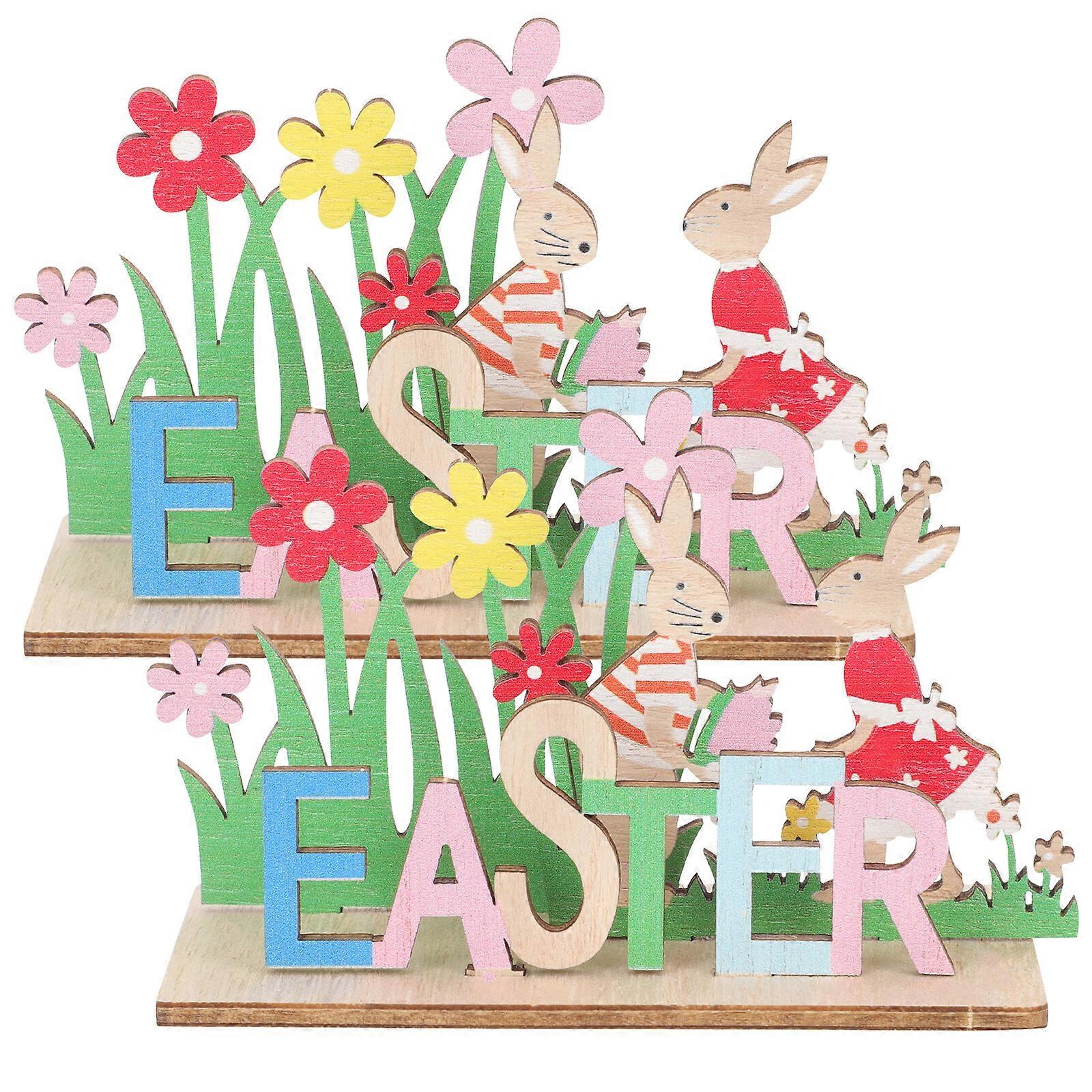 2pcs Easter Table Sign Wooden Easter Letter Table Decor Spring Decor Centerpiece Tabletop Ornament