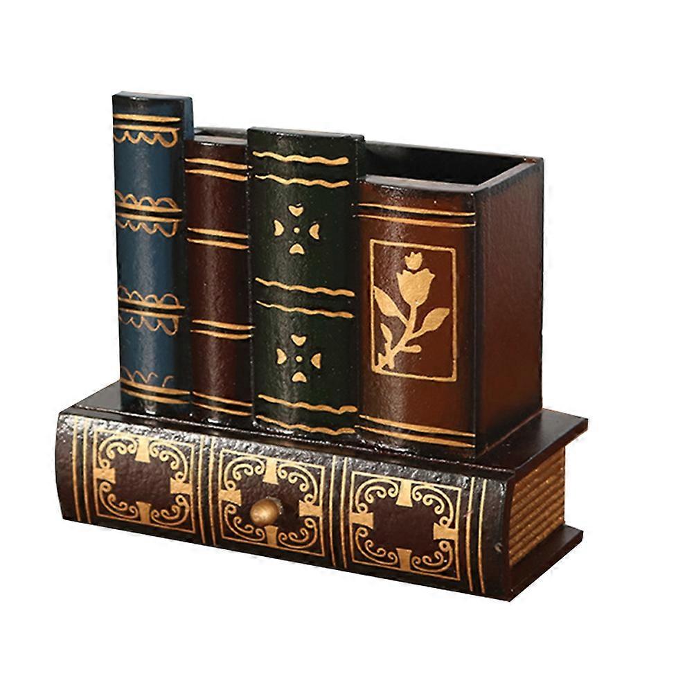 1PC Retro Pen Holder with Drawer European Style Wooden Pen Container