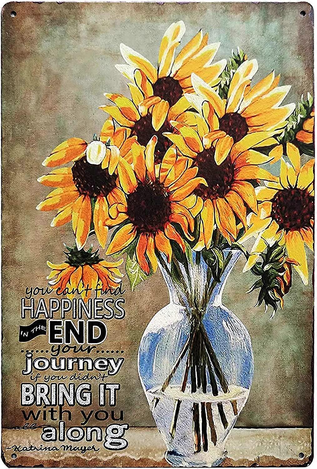 カラフルなヒマワリの花の花ビンテージバーサイン原始的な田舎の農家の家の装飾リビングルーム、ランドリールーム、バスルームの装飾8X12インチ