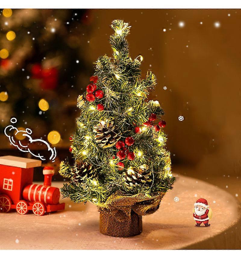 30CM Snowflake Pinecone Tree [With Lights] Mini Christmas Tree Ornament, LED Christmas Tree for Dining Table with Lights, Artificial  Christmas Tree