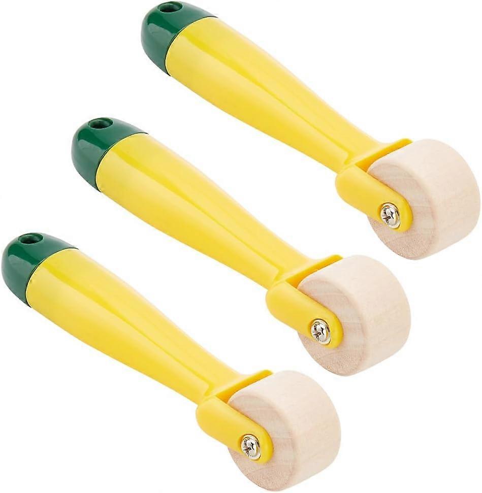 3Pcs ξύλινος κίτρινος καπιτονέ κύλινδρος ραφών κυλίνδρων ραφών με την πλαστική λαβή 6mm τρύπα που ράβει τον κύλινδρο ταπετσαριών κυλίνδρων ραφών για το καπιτονέ ράψιμο εκτύπωσης Wallpa