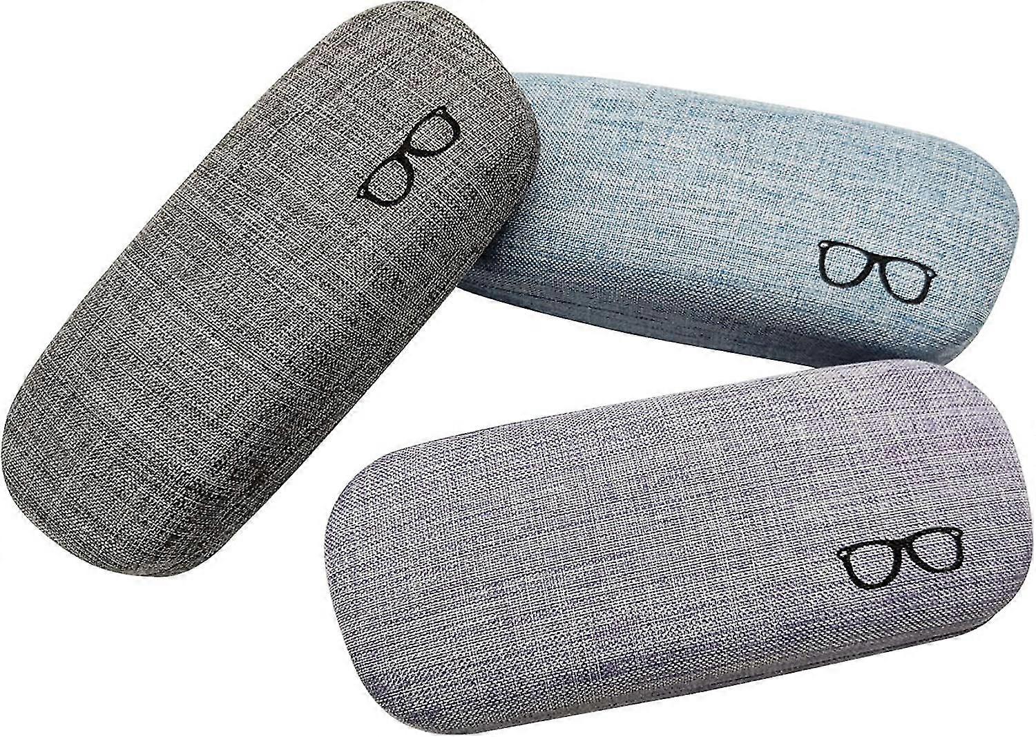 3pack Hard Shell Eyeglasses Case Protector Linen Fabrics Large Glasses Case Concise