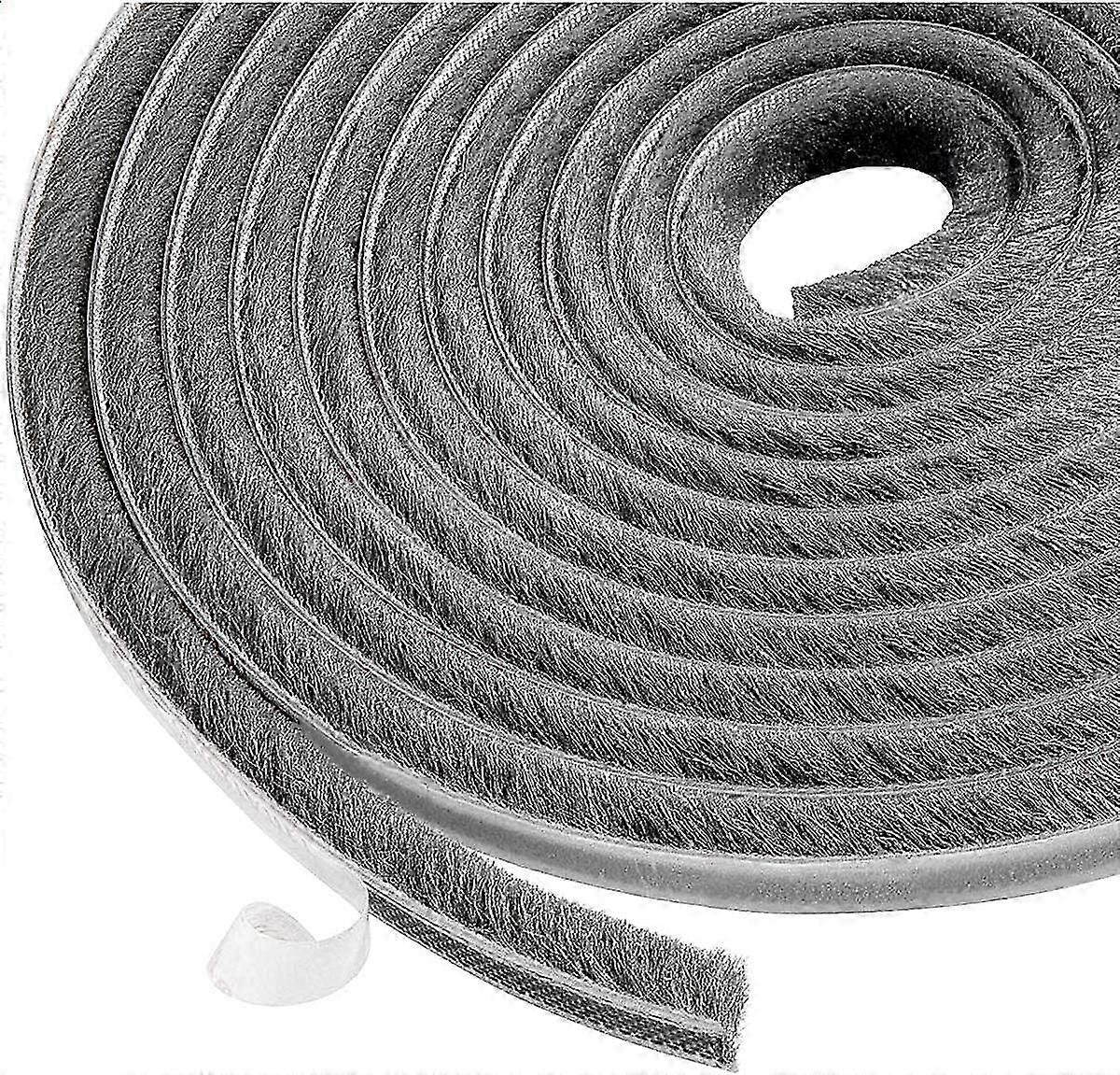 re 10m Brush Strip, Windproof and Dustproof Self Adhesive Brush Seal for Movable Windows and Doors, 9mm Width x 9mm Height, Gray
