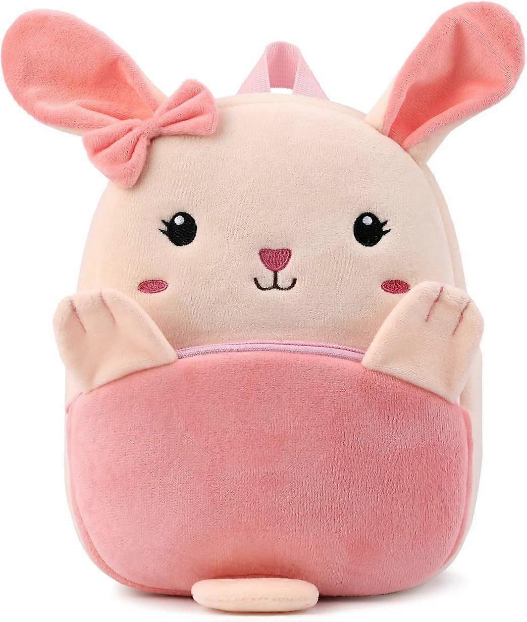 1 PCS Toddler Backpack for Boys and Girls, Cute Soft Plush Animal Cartoon Mini Backpack Little For Kids 2-6 Years (Pink Bunny)
