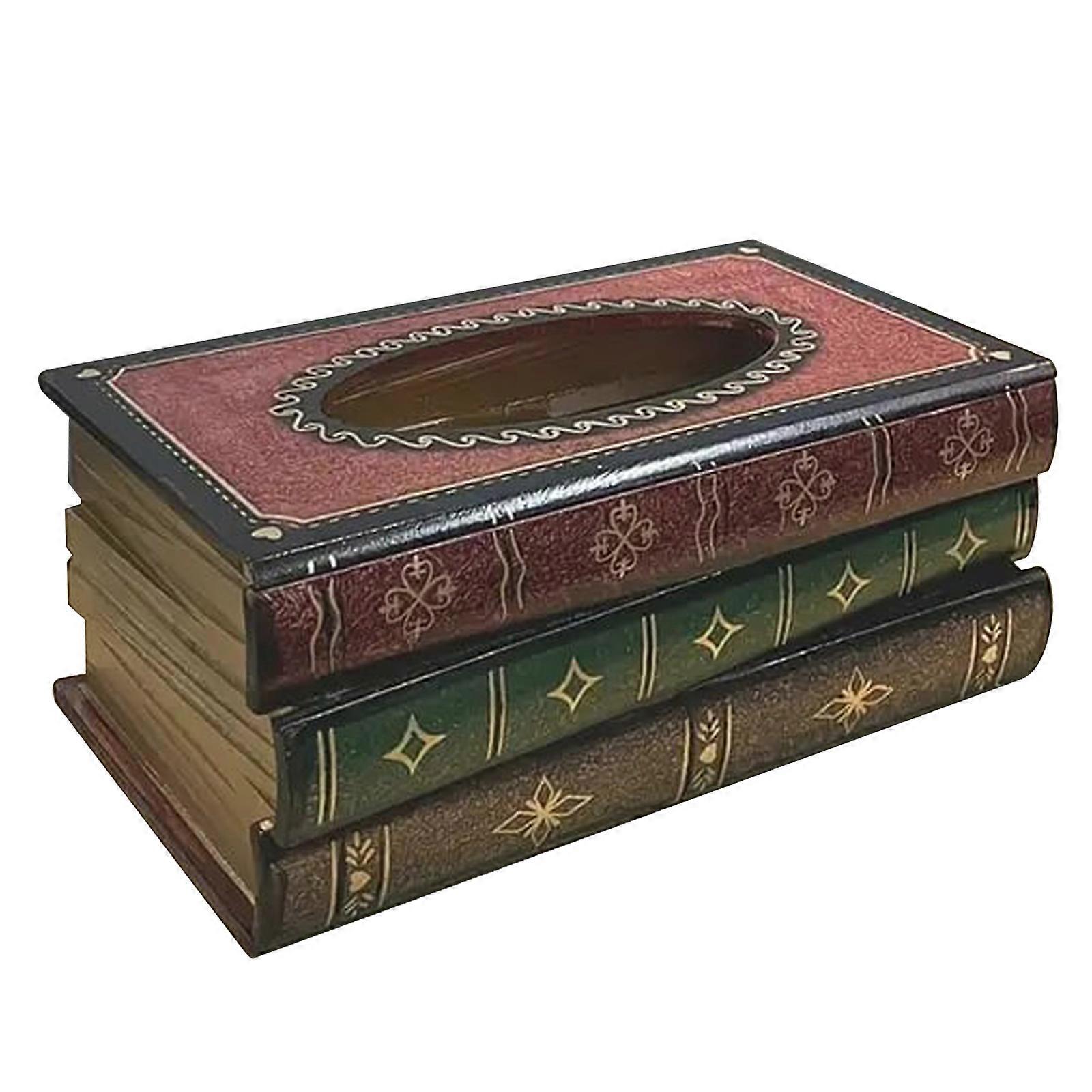 Red Retro Book Shape Wooden Tissue Dispenser