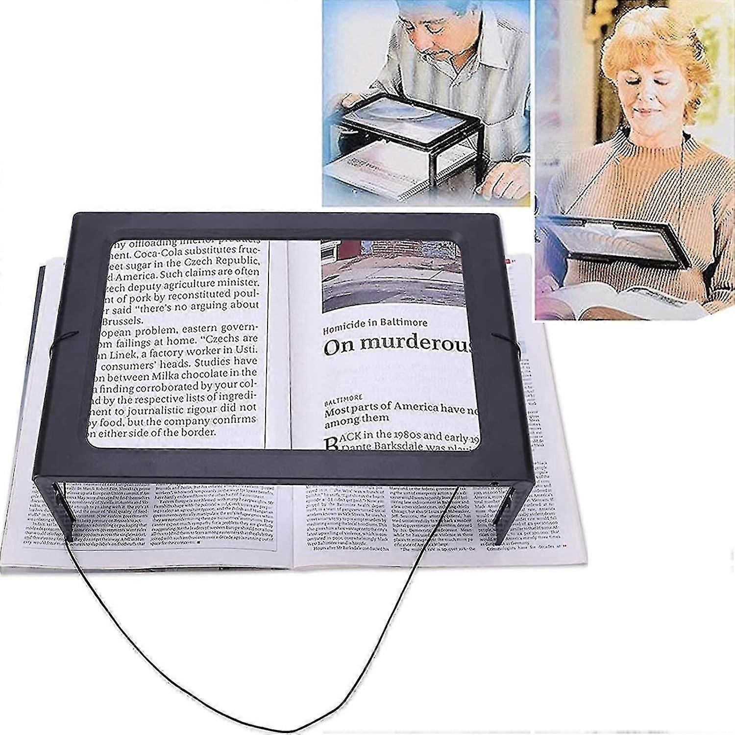 Reading Magnifier, Magnifying Glass with LED Light, Hands-Free Rectangular Magnifying Glass with 3x Magnification, 4 LED Lamps and Folding Feet - A4 F