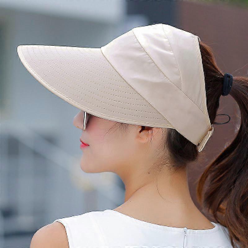 Summer women's soil foldable sunscreen empty top hat Korean version big brim sun hatbeige