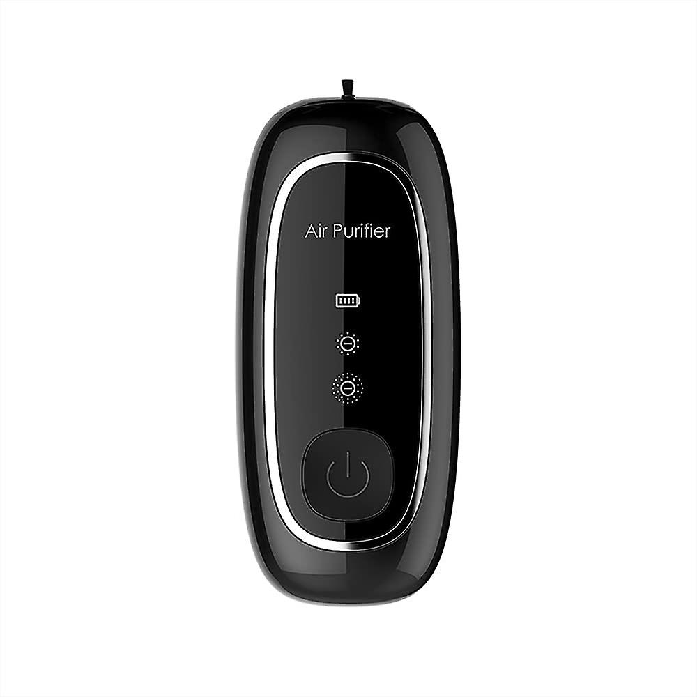 Mini Air Purifier Rechargeable Mini Personal Necklace Lavalier Loniser USB (Black)