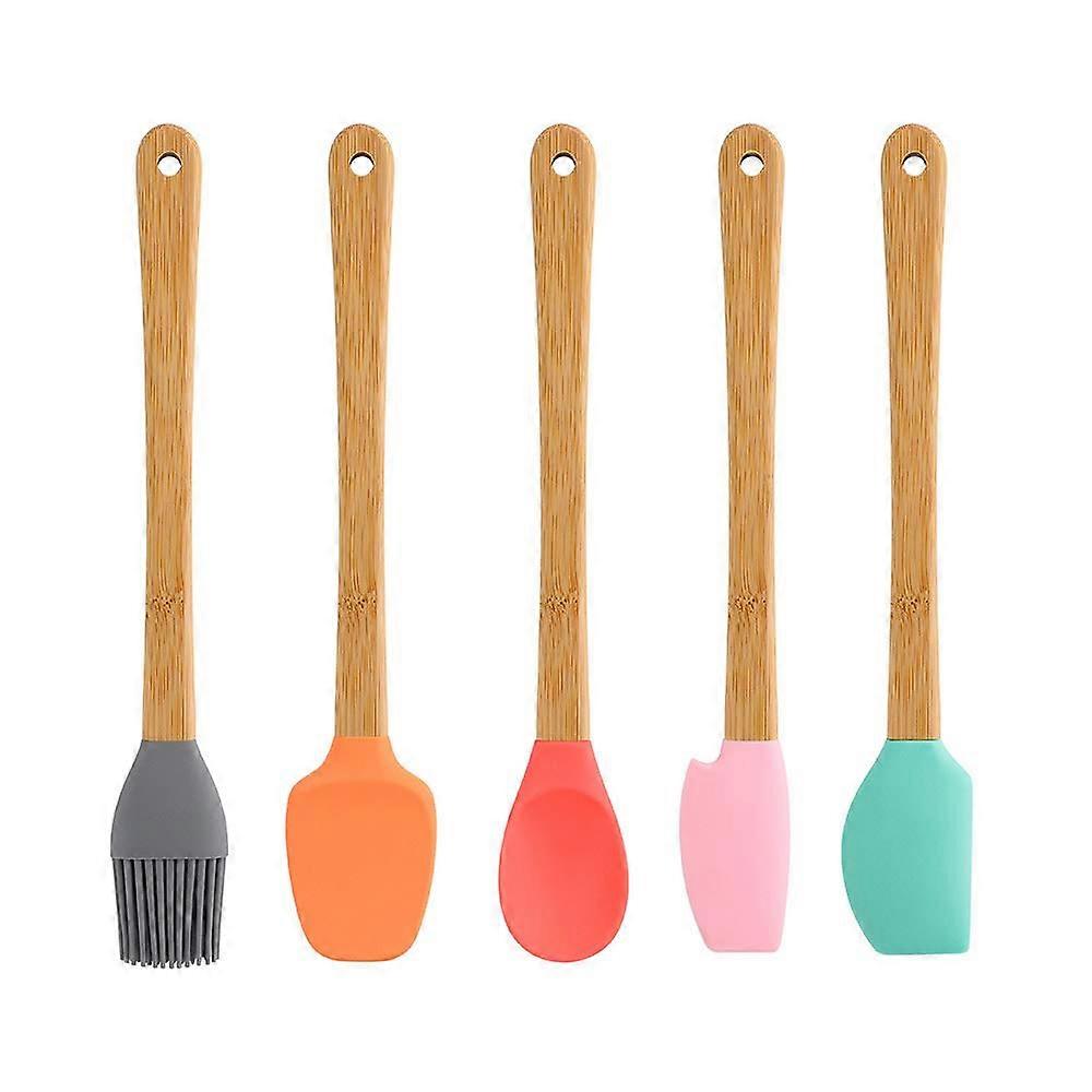 Silicone Spatula Set - 5 Pack Mini Scrapers with Bamboo Handle