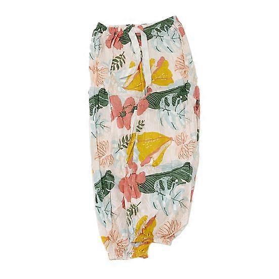 Women Summer Harem Pants Elastic Drawstring Waist Wide Leg Casual Trousers Floral Print Thin Bloomers