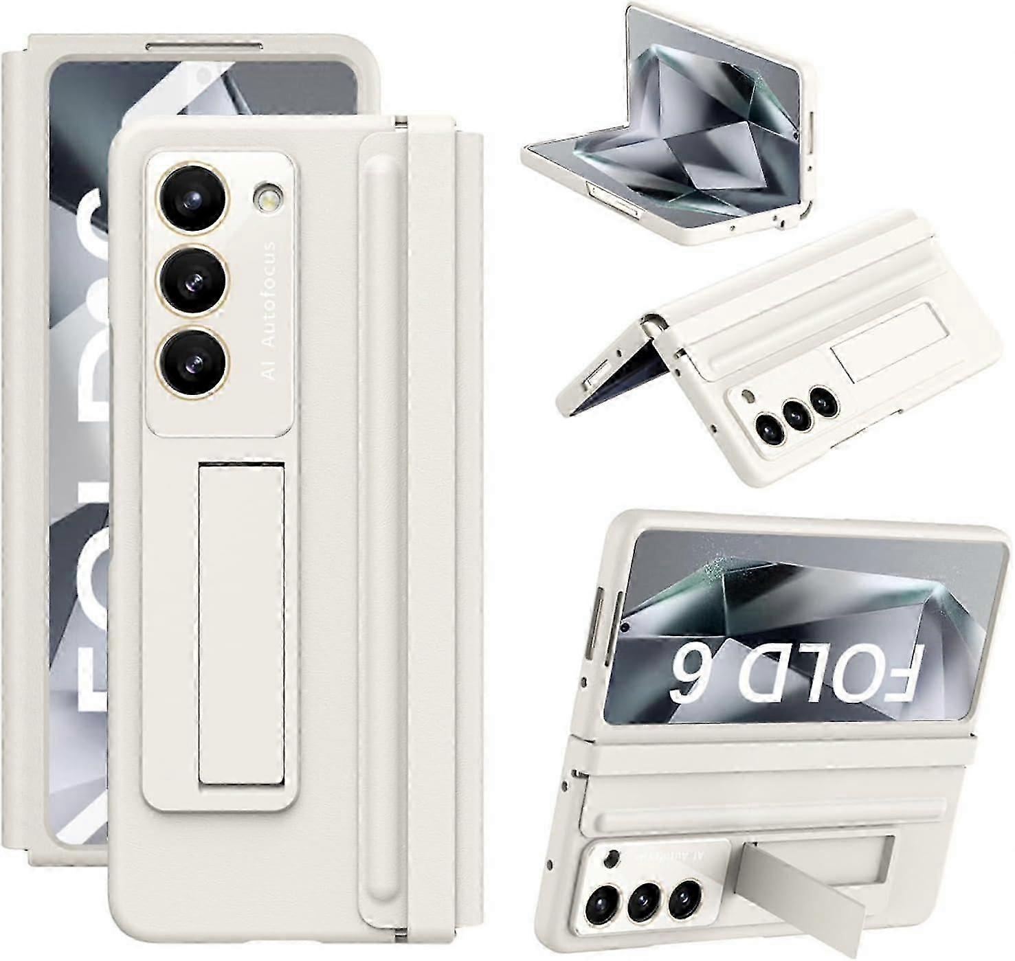 For Samsung Galaxy Z Fold 6 Case with Kickstand, Z Fold 6 Case Leather Hinge Protection Case with S Pen Holder & Camera Protection