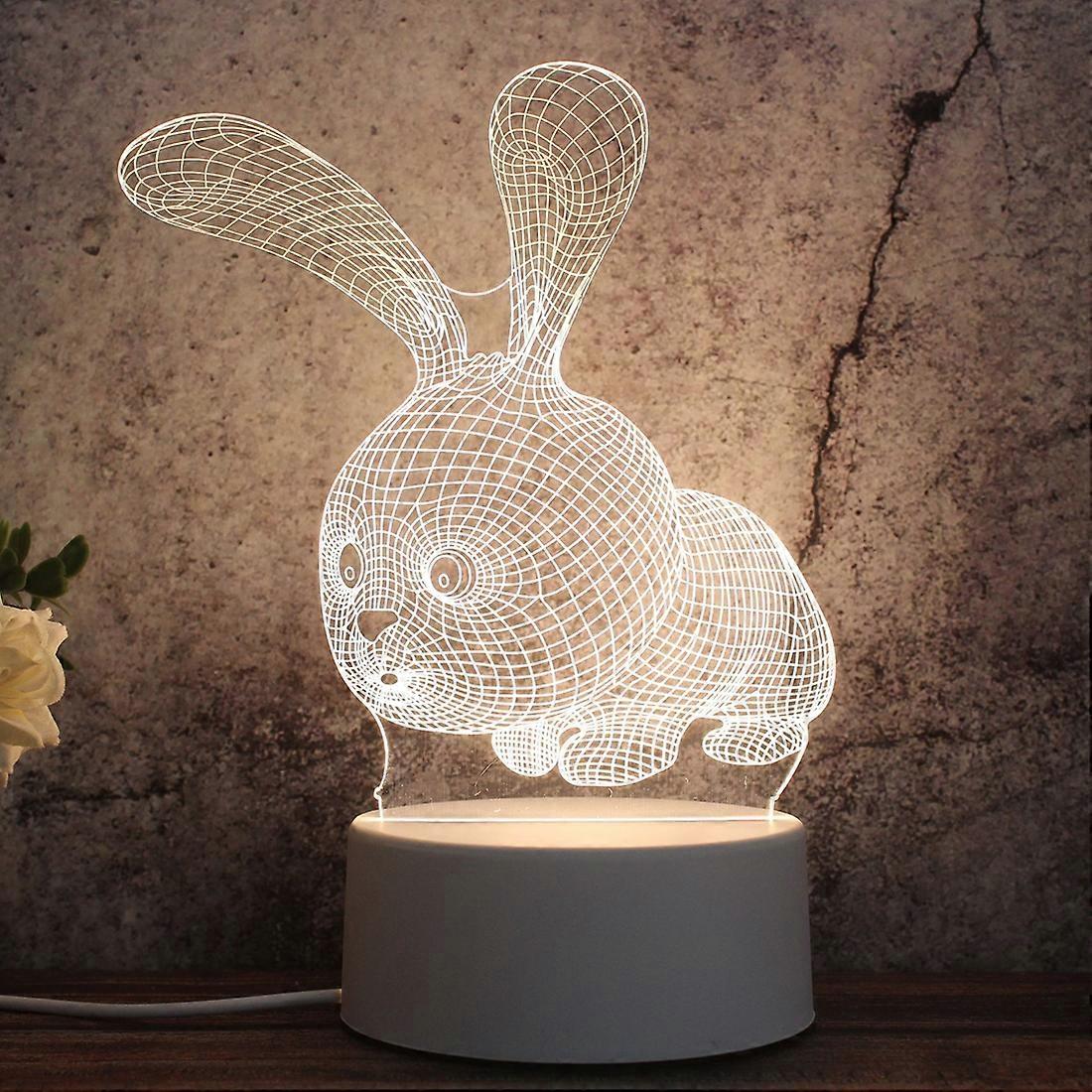 White Base Creative 3D Tricolor LED Decorative Night Light, Button Plug Version Rabbit