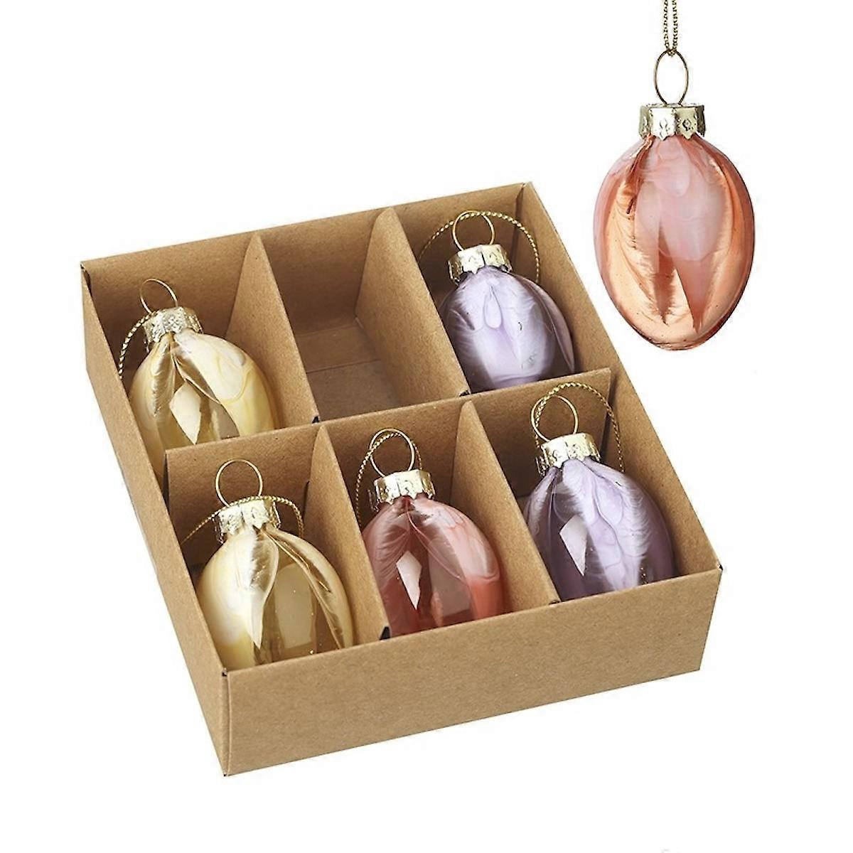 Heaven Sends Set of 6 Colourful Feather Easter Egg Decorations