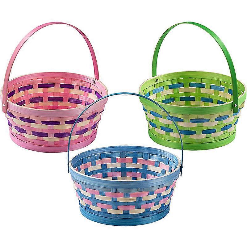Round Woven Bamboo Baskets 4-Pack For Easter Decor Natural Bamboo Round Storage Baskets