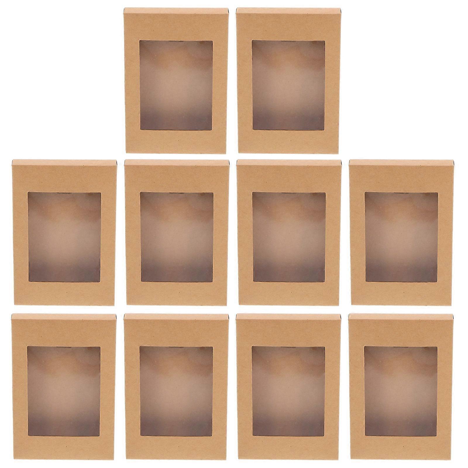 10Pcs Kraft Gift Boxes Cookie Cake Boxes Craft Storage Boxes with Clear Window